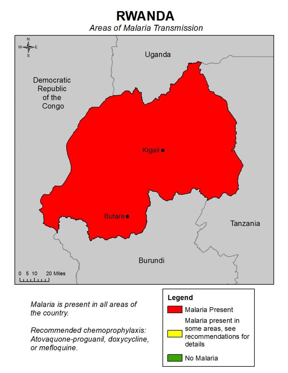 地図のルワンダでのマラリア